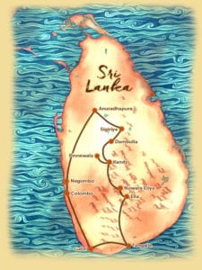 Carte du voyage sur mesure proposé au Sri Lanka Nord au Sud - Les Routes du Monde