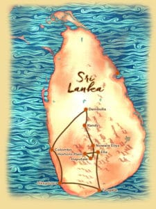 Carte du voyage sur mesure proposé au Sri Lanka - Les Routes du Monde